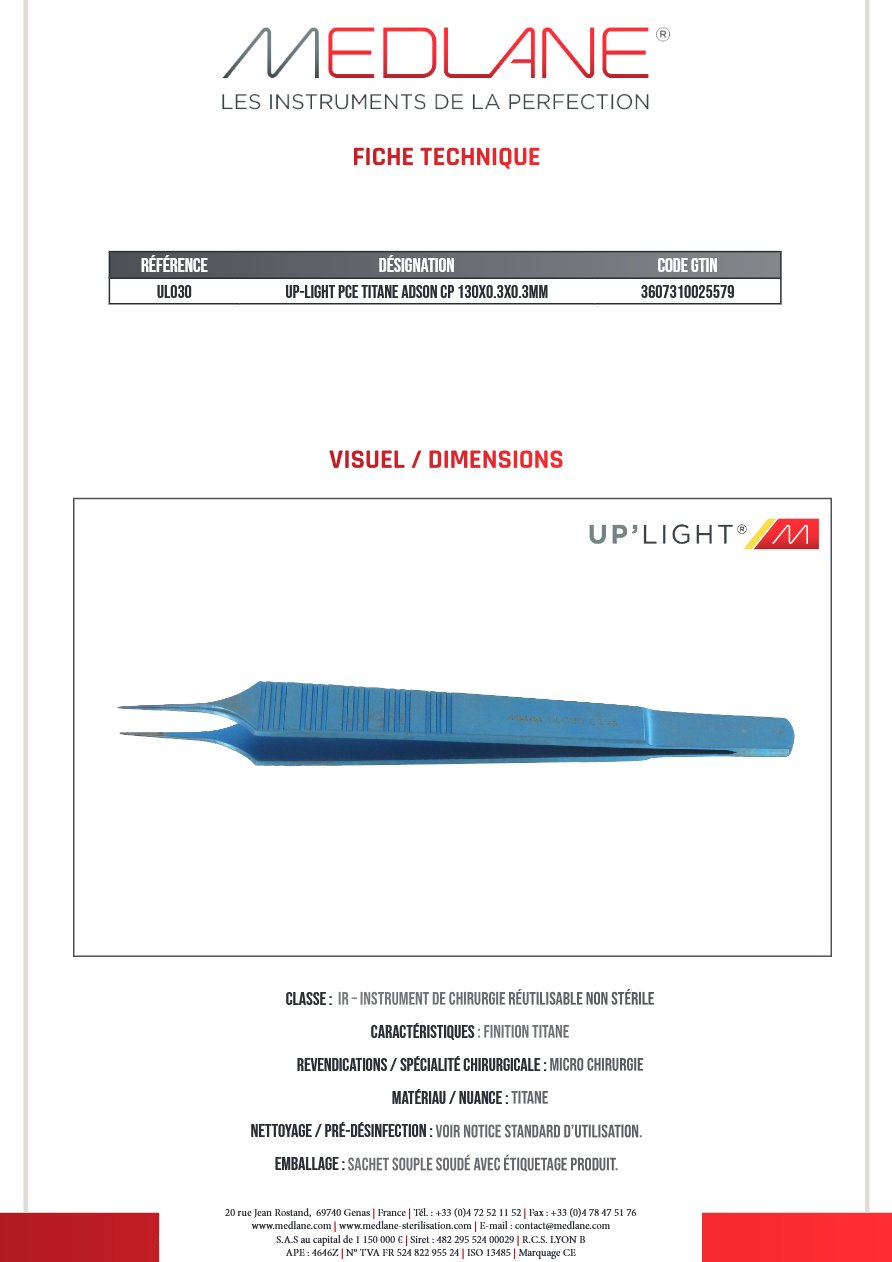 Up-light Pce Titane Adson Cp 130X0.3X0.3MM — REF UL030