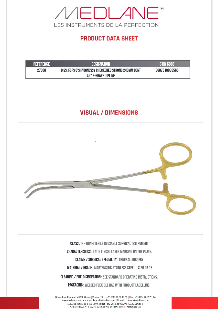Passe Fils Oshaugn.fort 240 mm Cde 45° Upline S-form — REF 27008