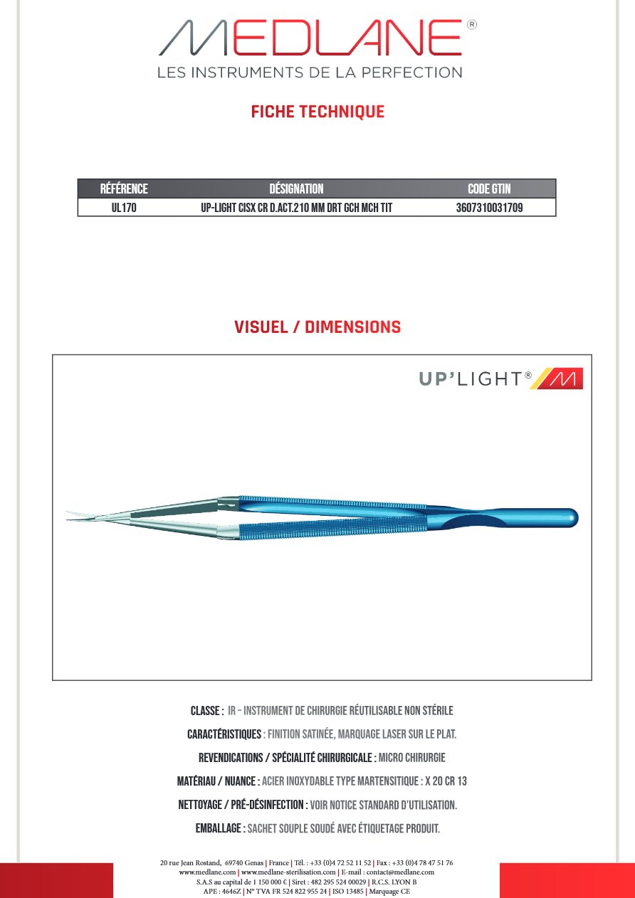 Up-light Cisx Cr D.act.210 mm Droit Gch Mch Tit — REF UL170