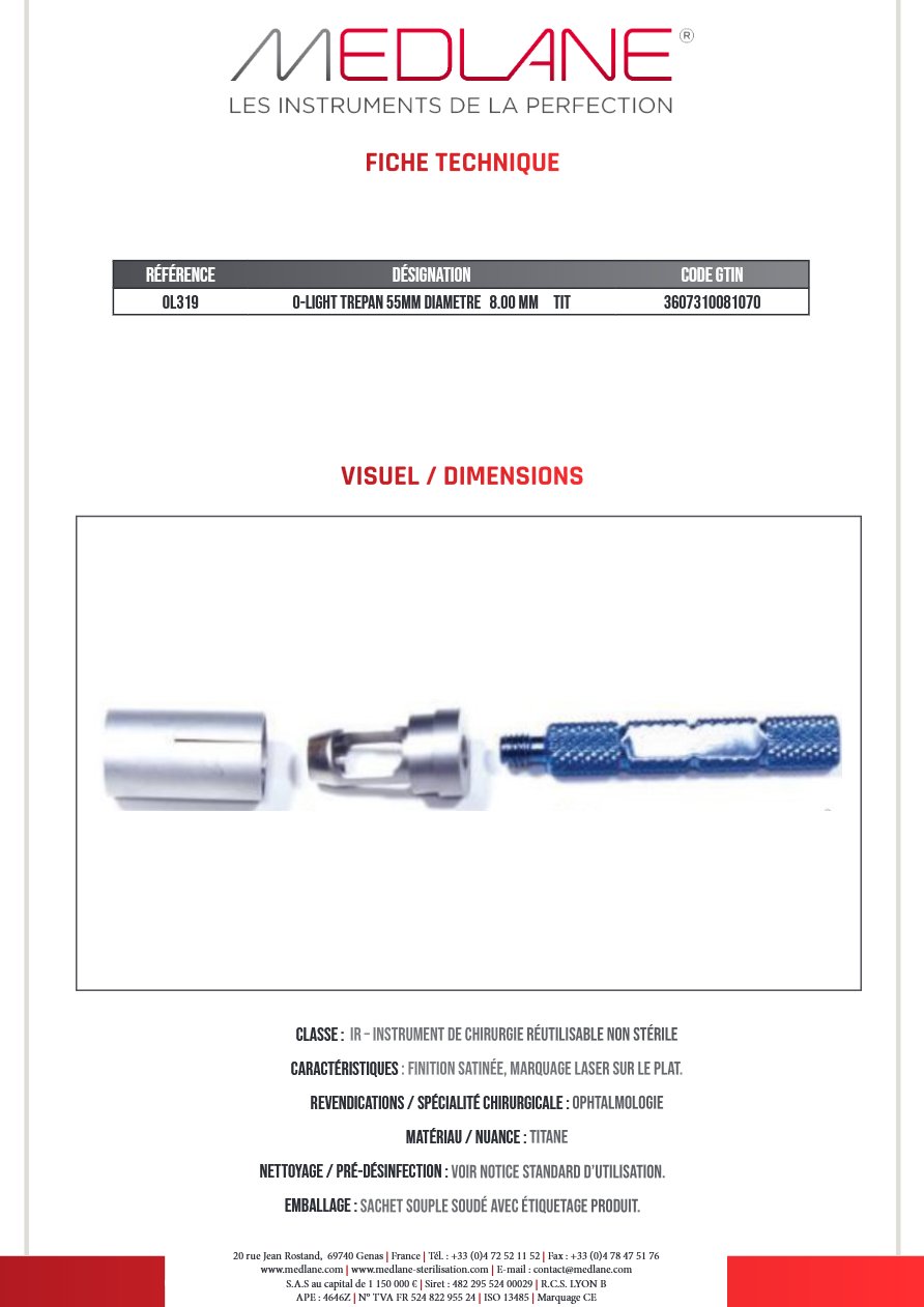 O-light Trepan 55MM Diametre 8.00 mm Tit — REF OL319