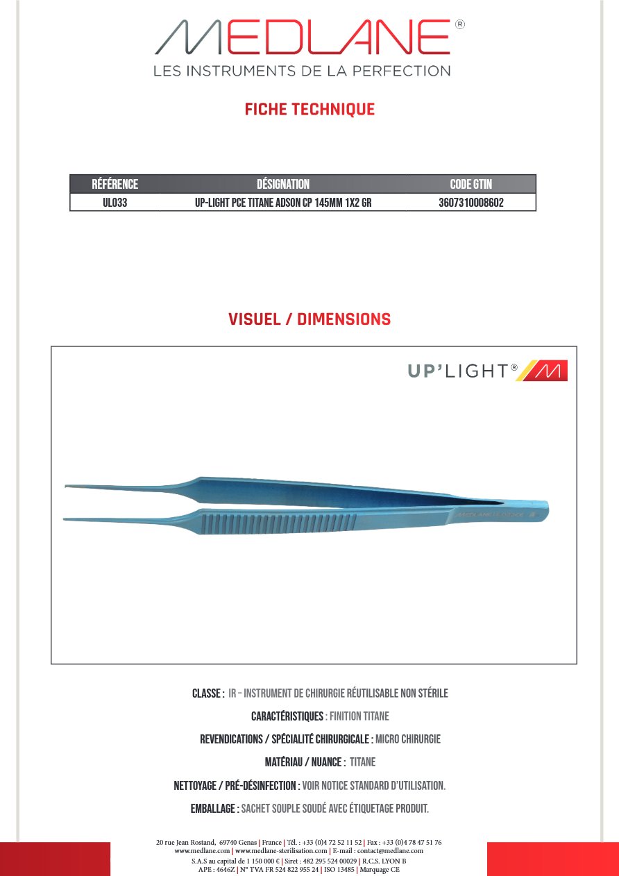 Up-light Pce Titane Adson Cp 145MM 1X2 Gr — REF UL033