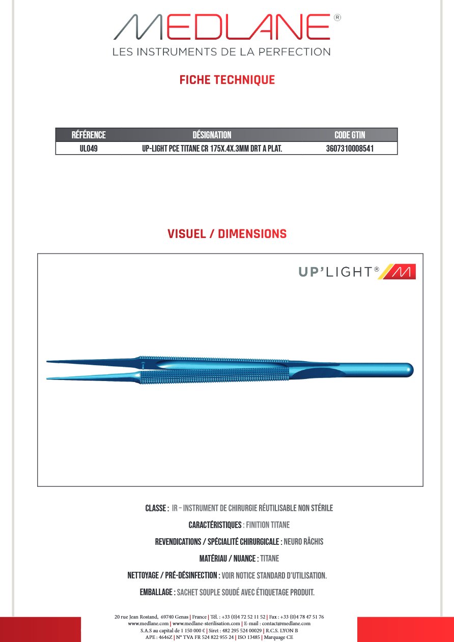 Up-light Pce Titane Cr 175X.4X.3MM Droit a Plat. — REF UL049