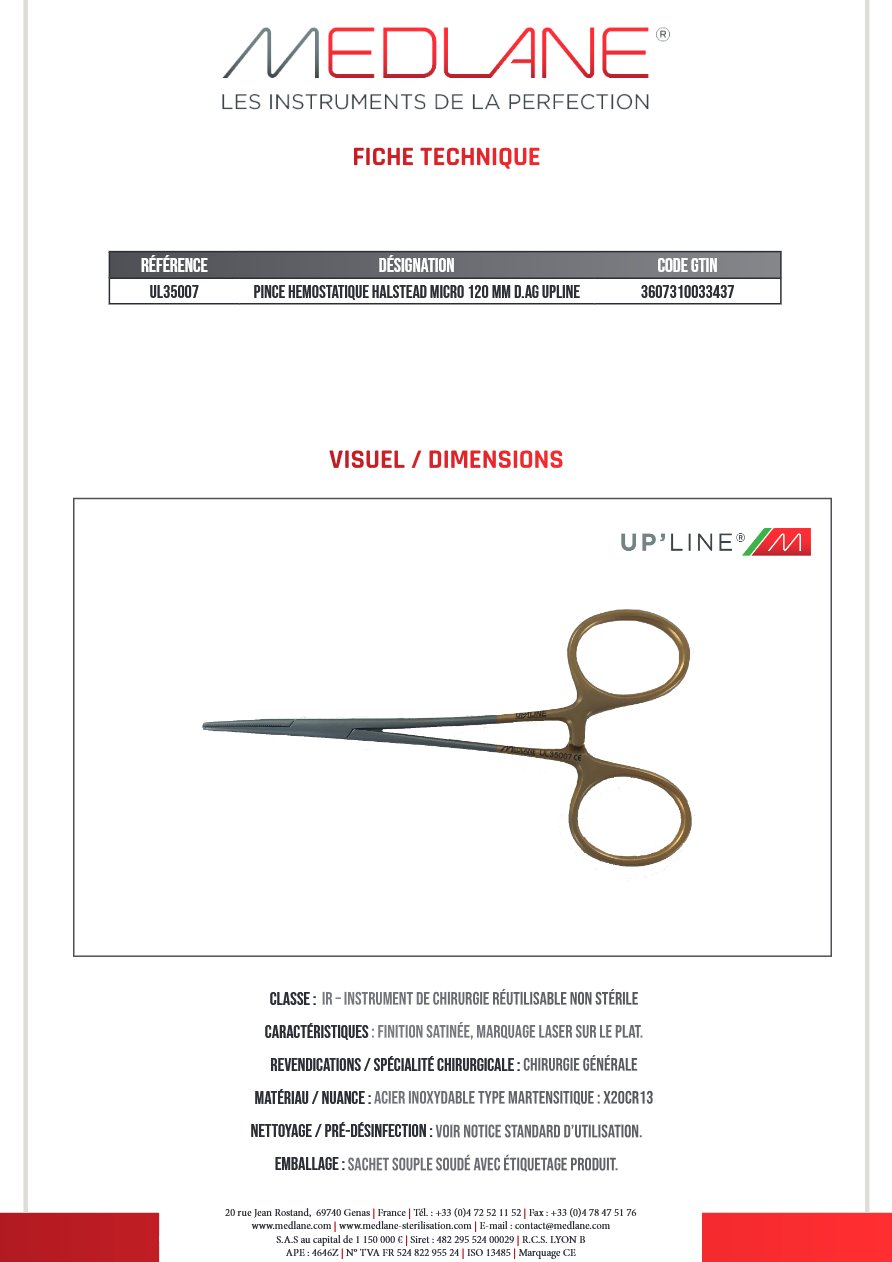 Pince Hémostatique Halstead Micro 120 mm D.avec Griffes Upline — REF UL35007