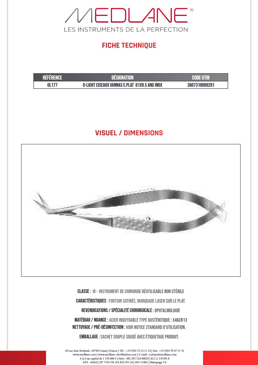 O-light Ciseaux Vannas C.plat 81X9.5 Ang Inox — REF OL177