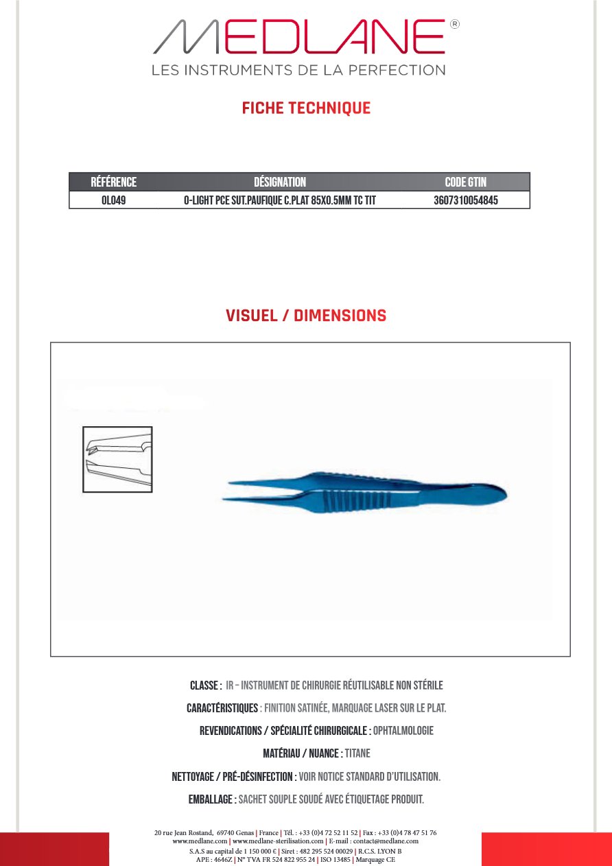 O-light Pce Sut.paufique C.plat 85X0.5MM Tc Tit — REF OL049