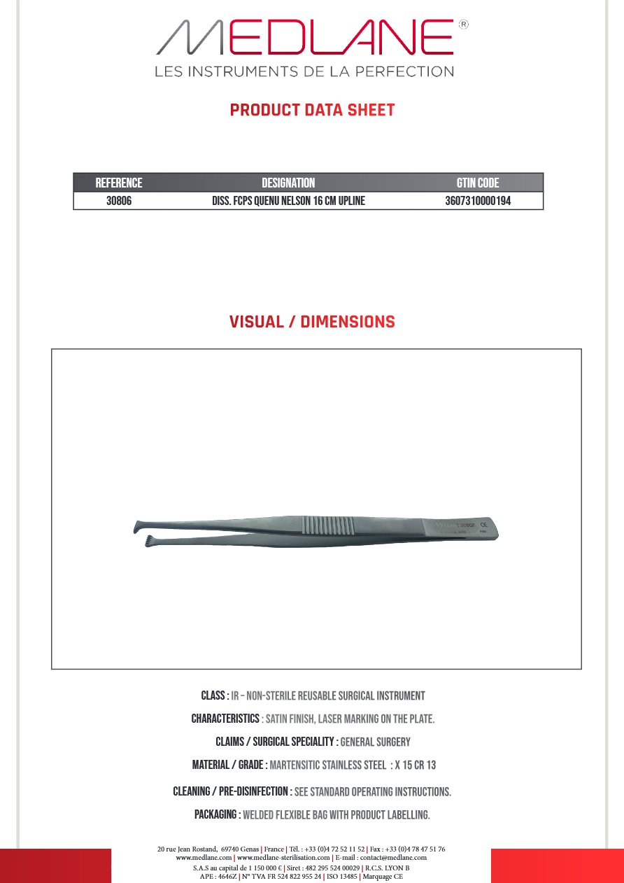 Pince Diss. Quenu Nelson 160 mm Upline — REF 30806