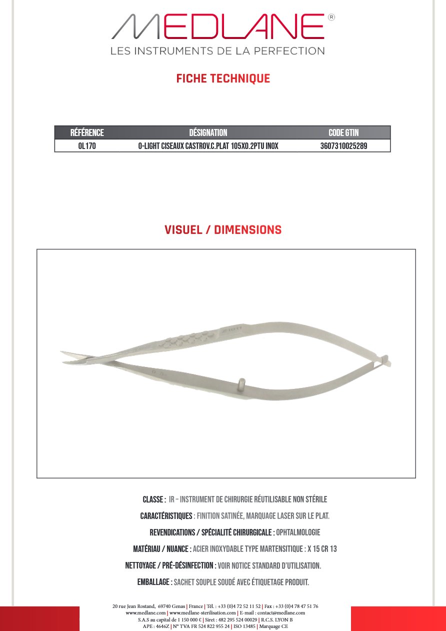 O-light Ciseaux Castrov.c.plat 105X0.2PTU Inox — REF OL170