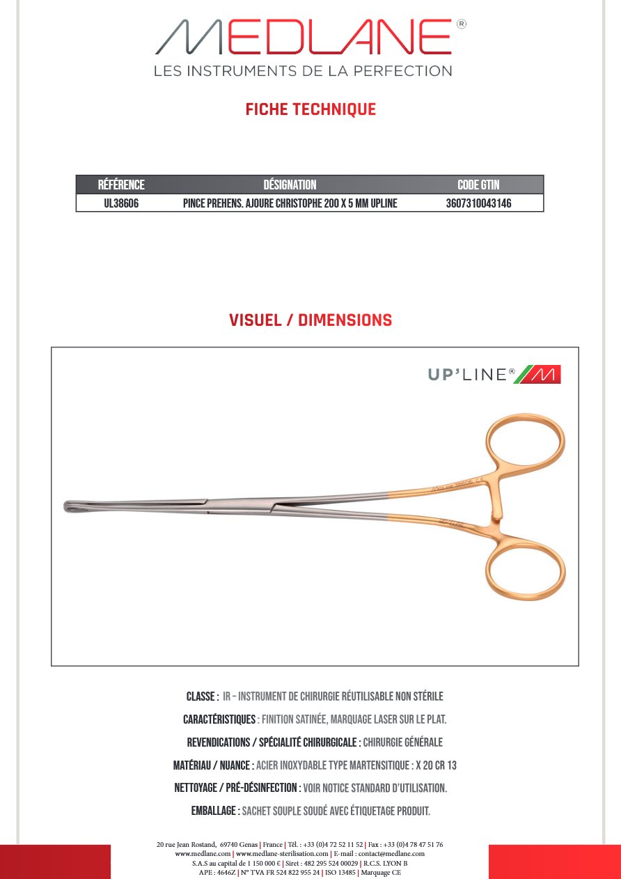 Pince Prehens Ajoure Christophe 200 X 5 mm Upline — REF UL38606