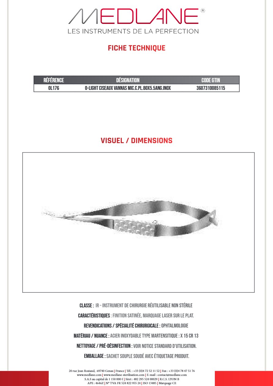 O-light Ciseaux Vannas Mic.c.pl.80x5.5ang.inox — REF OL176