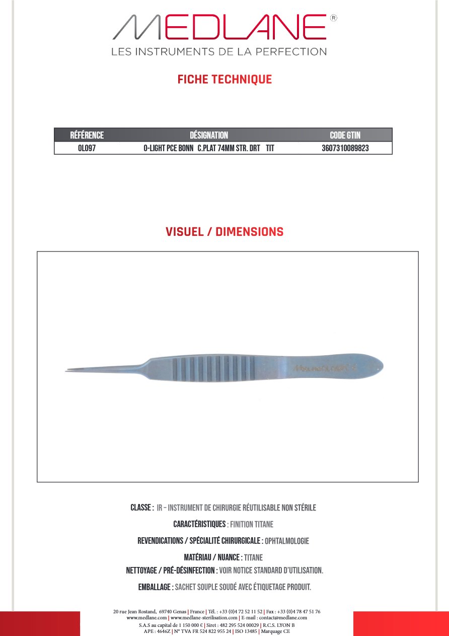 O-light Pce Bonn C.plat 74MM Str. Droit Tit — REF OL097