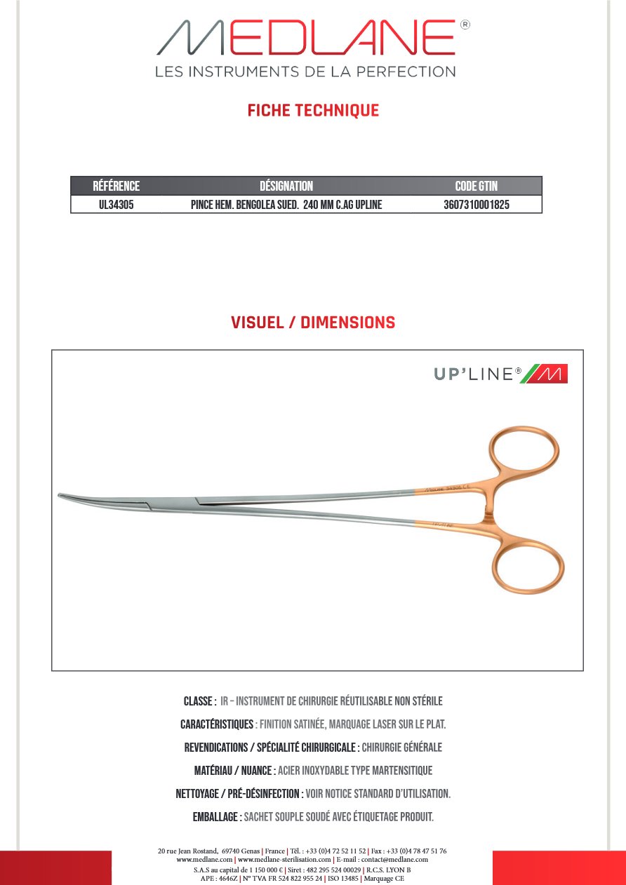 Pince Hémostatique Bengolea Sued. 240 mm C.avec Griffes Upline — REF UL34305