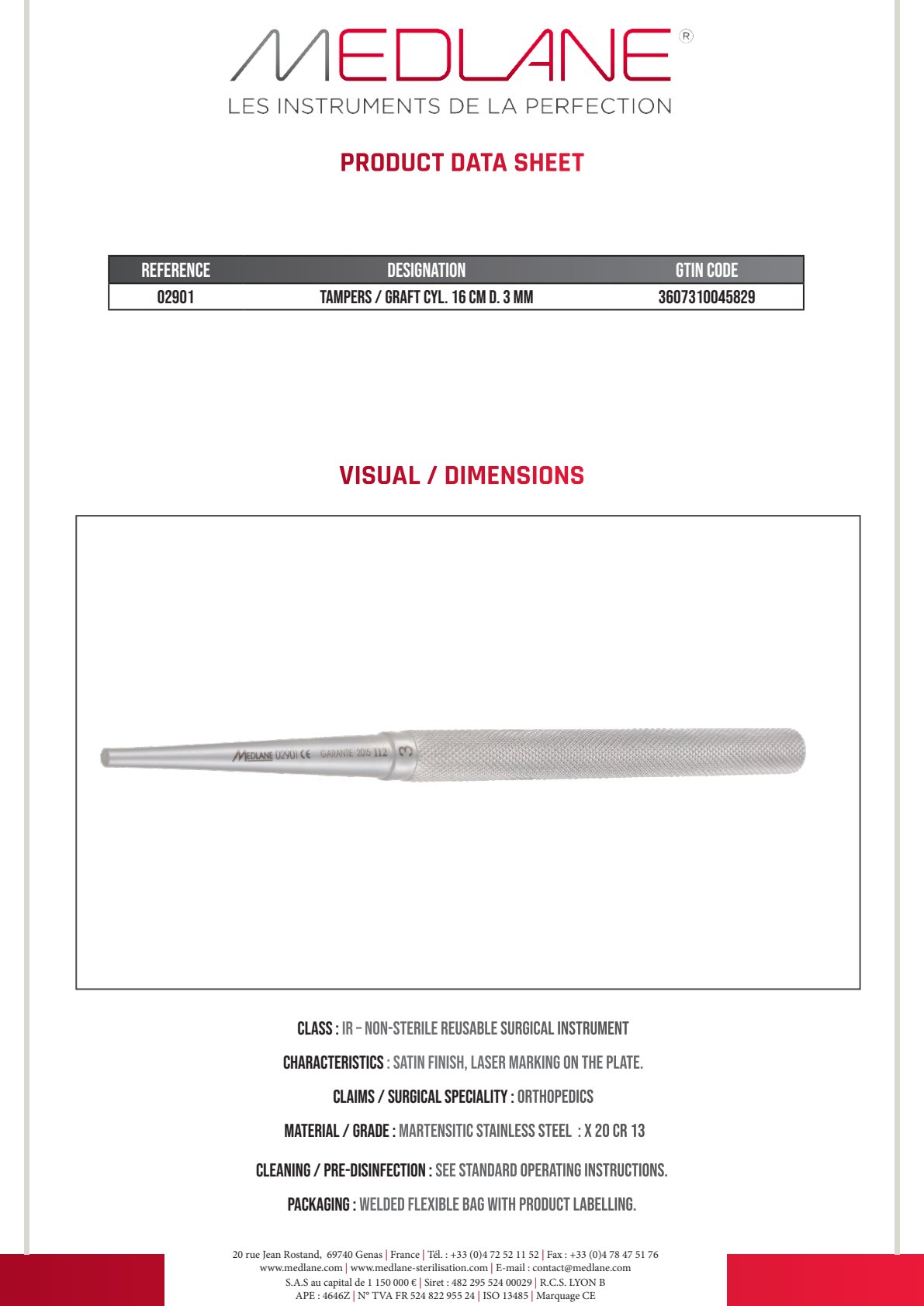 Chasse Greffons Cyl. 160 mm Diamètre 3 mm