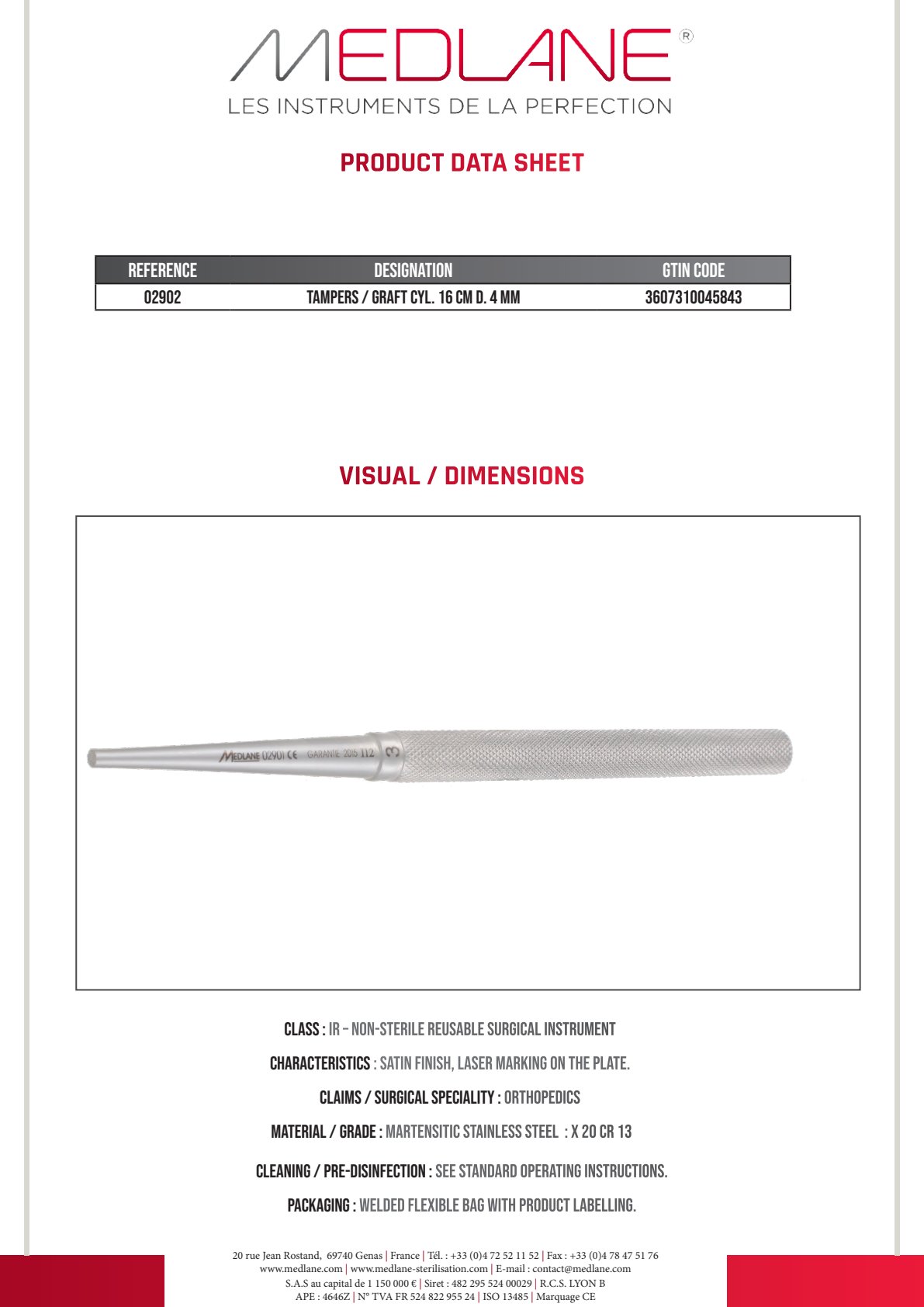 Chasse Greffons Cyl. 160 mm Diamètre 4 mm