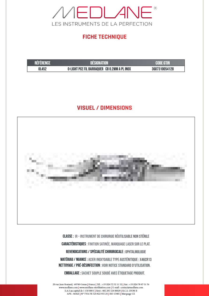 O-light Pce Fil Barraquer Courbe 0.2MM a Pl Inox — REF OL452