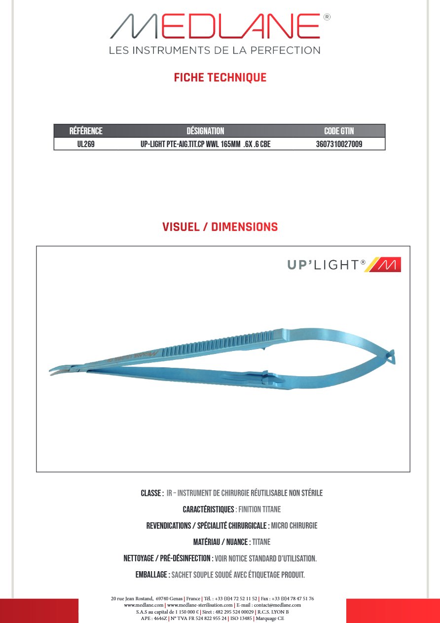 Up-light Pte-aiguilletit.cp Wwl 165MM .6x .6 Courbe — REF UL269