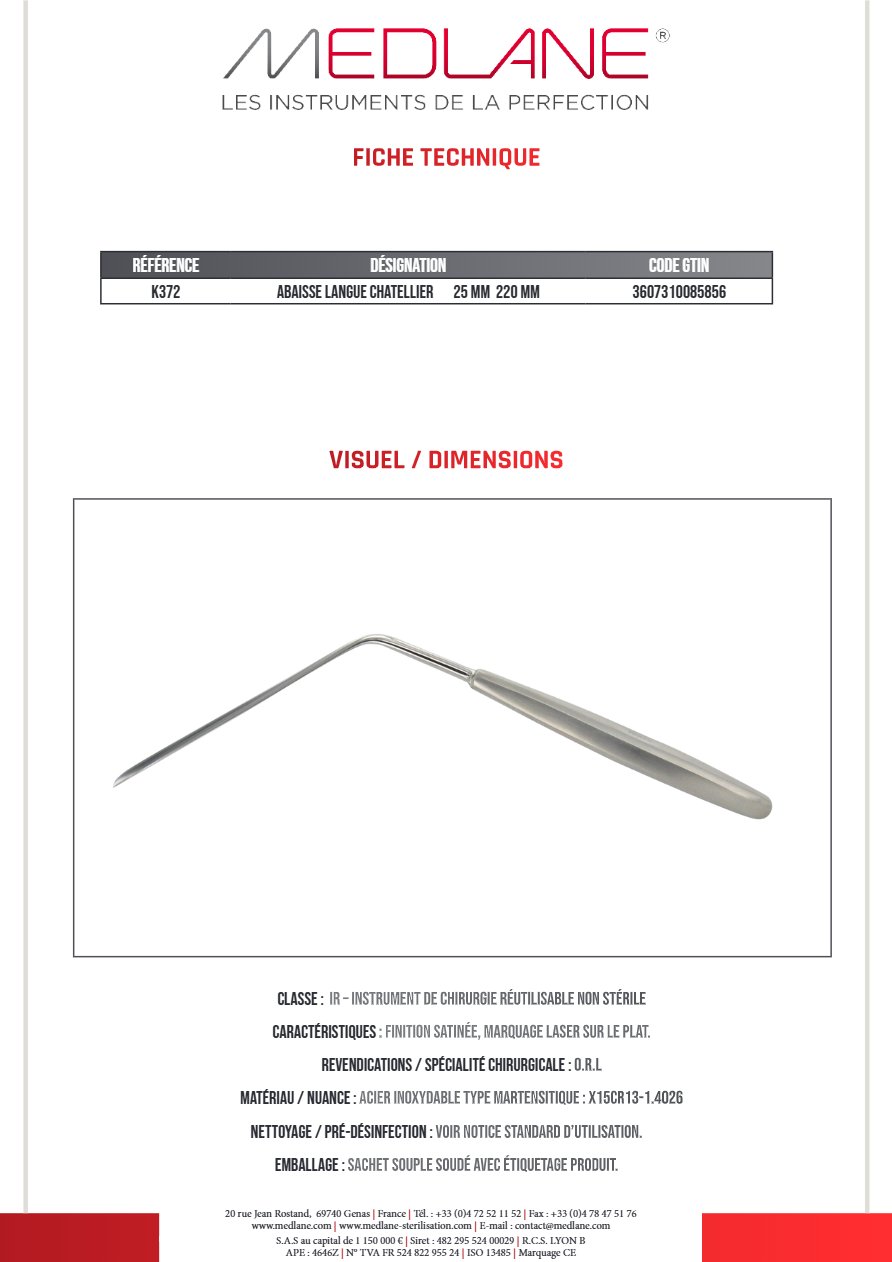 Abaisse Langue Chatellier 25 mm 220 mm