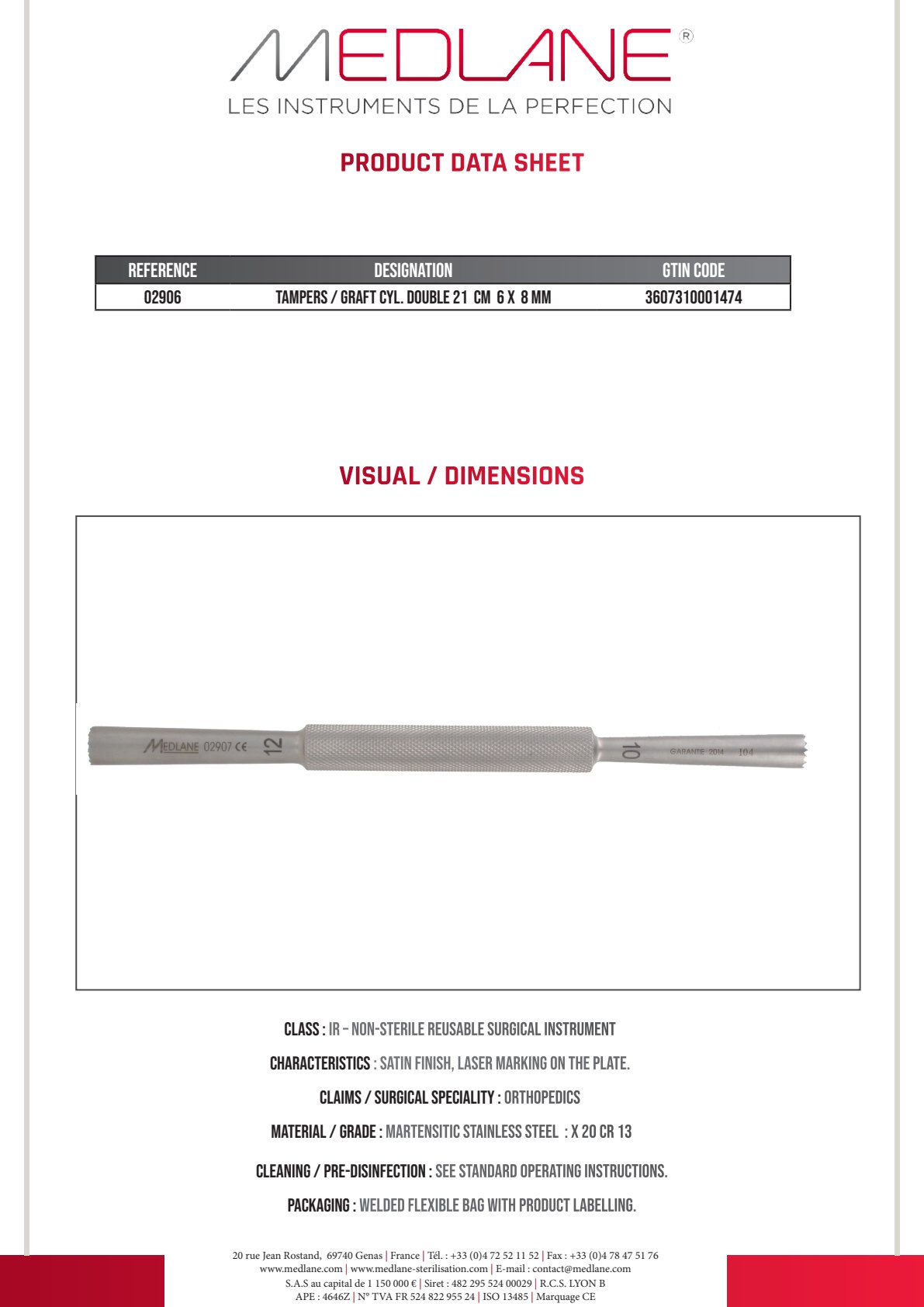 Chasse Greffons Cyl. Double 210 mm 6 X 8 mm
