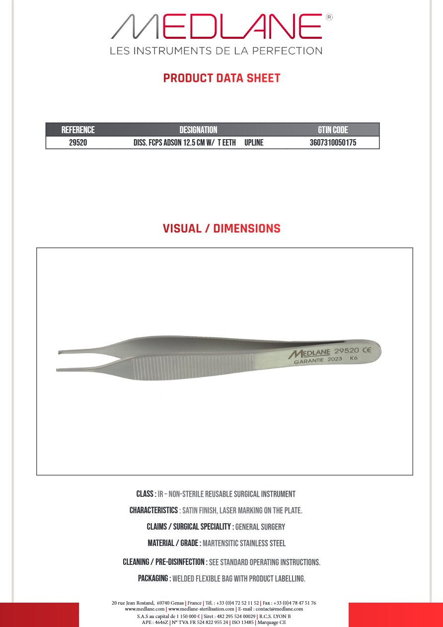 Pince Diss. Adson 125 mm a Gr.upline — REF 29520