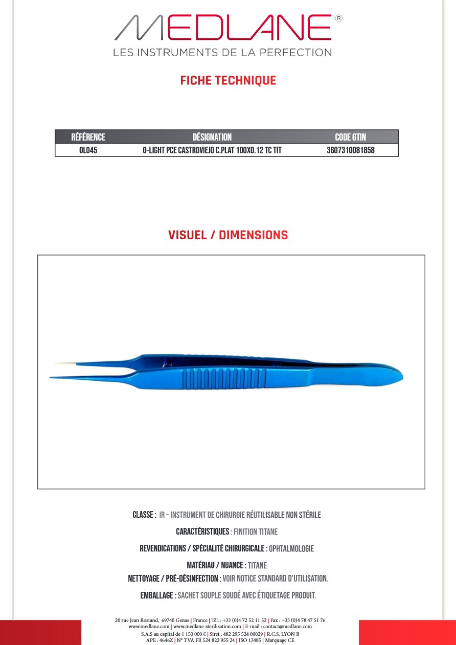 O-light Pce Castroviejo C.plat 100X0.12 Tc Tit — REF OL045