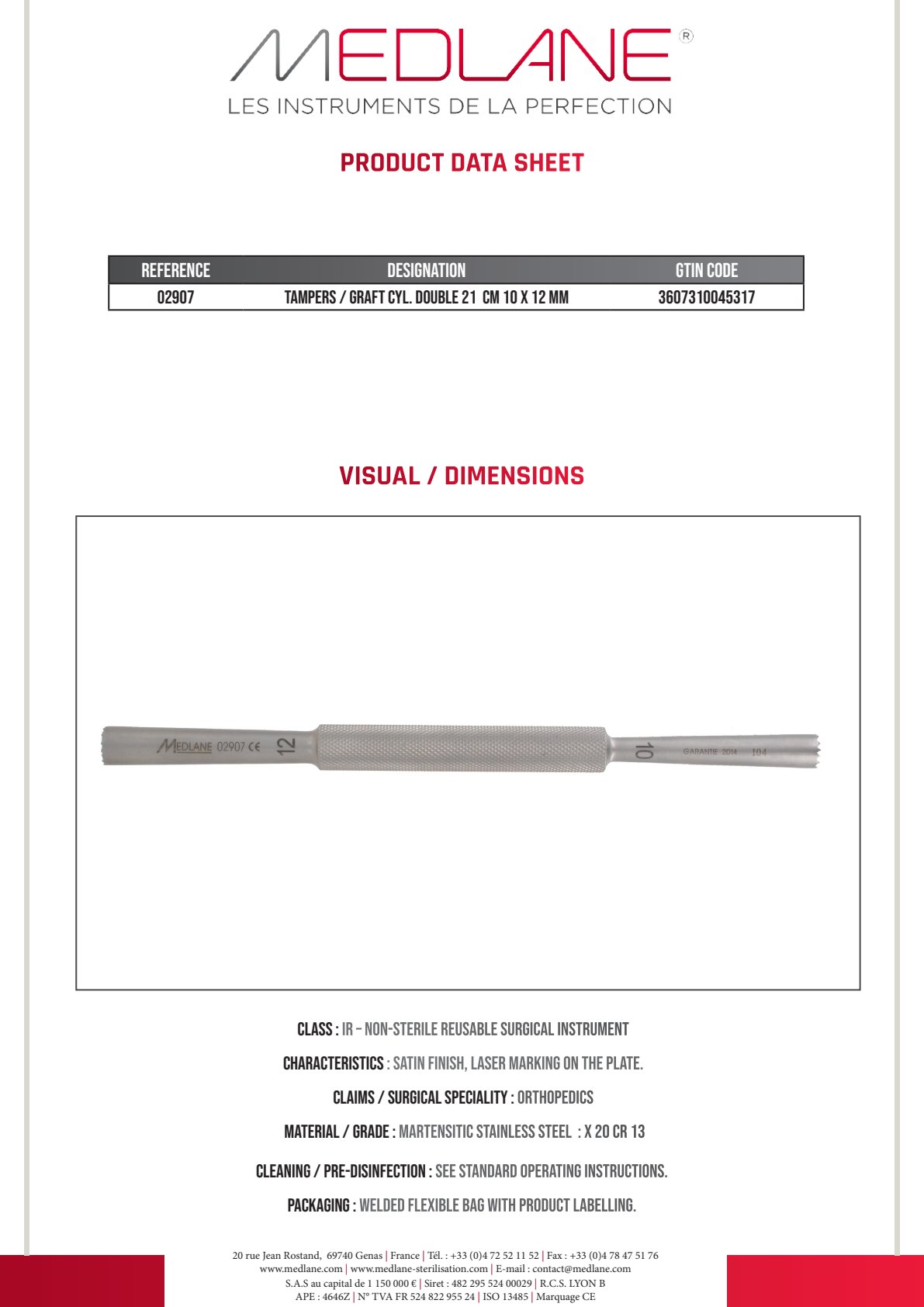 Chasse Greffons Cyl. Double 210 mm 10 X 12 mm