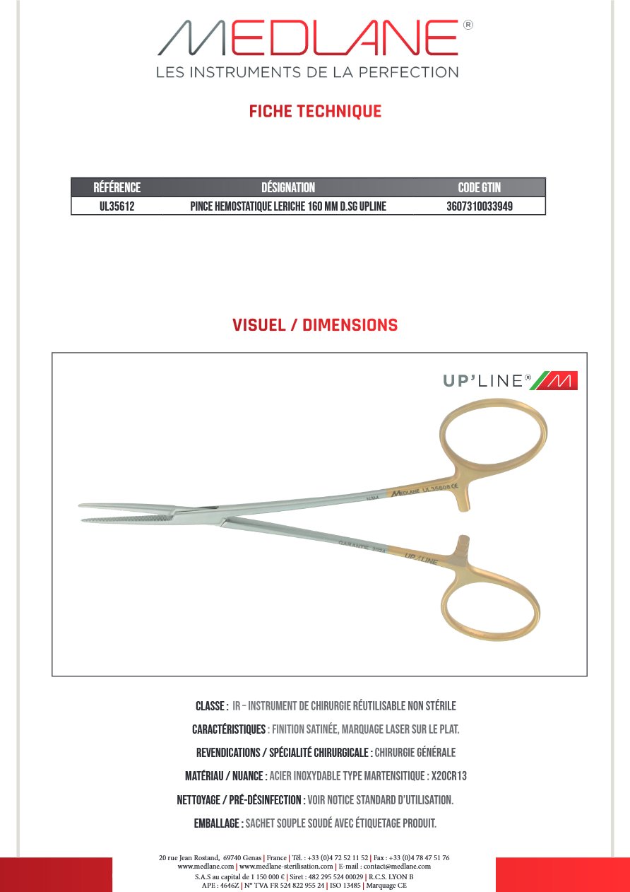 Pince Hémostatique Leriche 160 mm D.sans Griffes Upline — REF UL35612