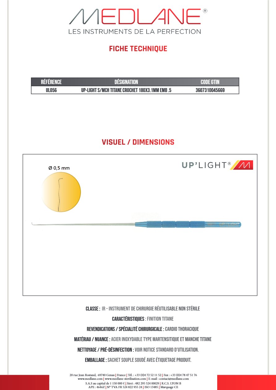 Up-light S/mch Titane Crochet 180X3.1MM Emb .5 — REF UL056