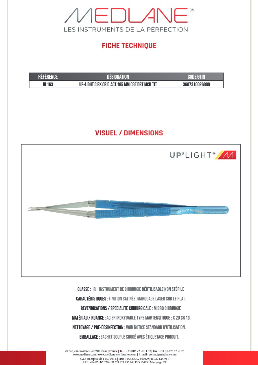 Up-light Cisx Cr D.act.185 mm Courbe Droit Mch Tit — REF UL163