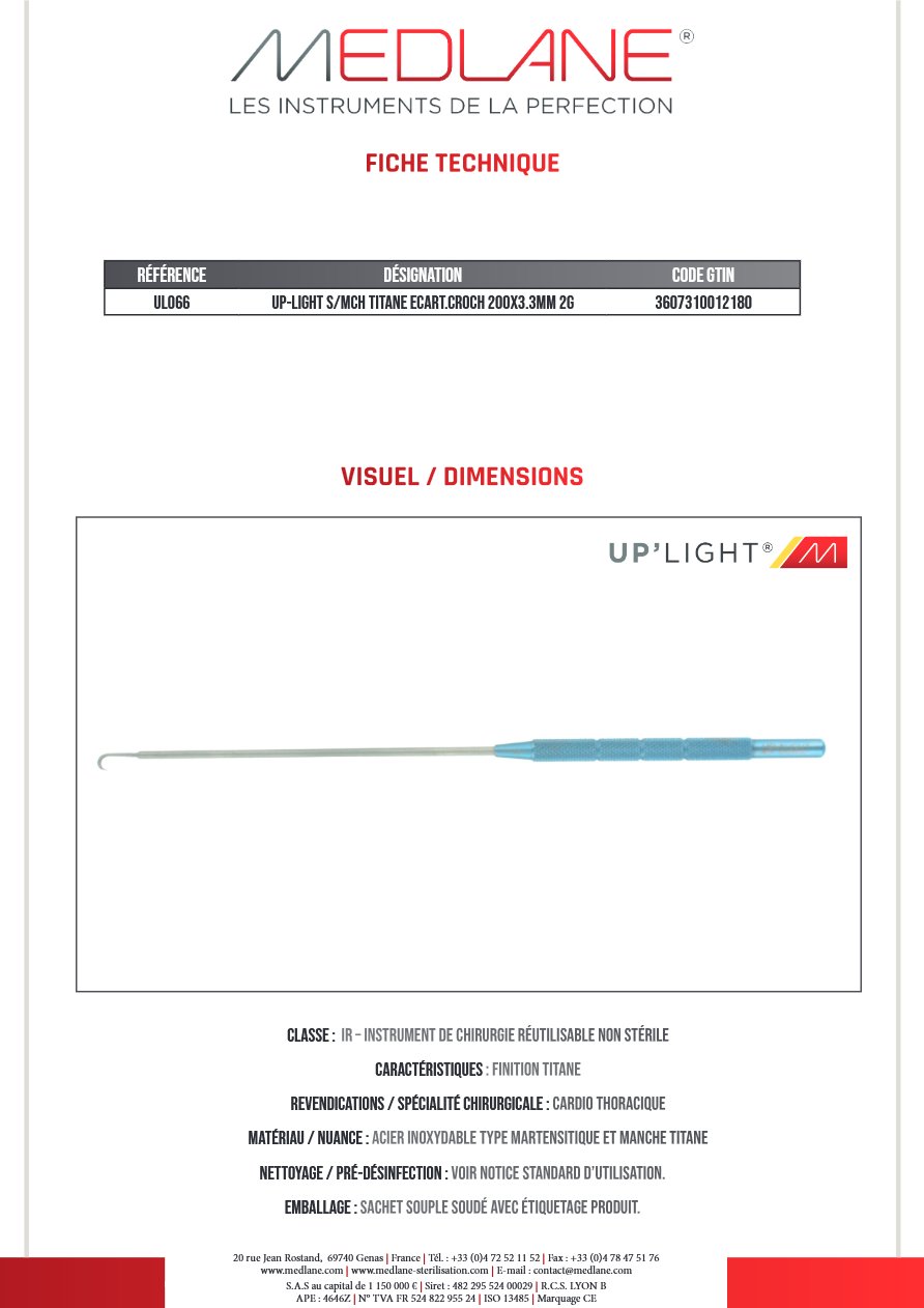Up-light S/mch Titane Ecart.croch 200X3.3MM 2G — REF UL066
