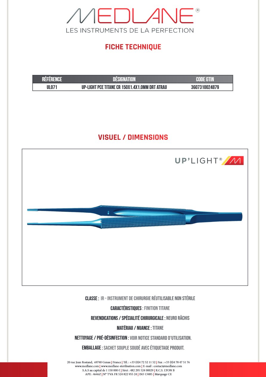 Up-light Pce Titane Cr 150X1.4X1.0MM Droit Atrau — REF UL071