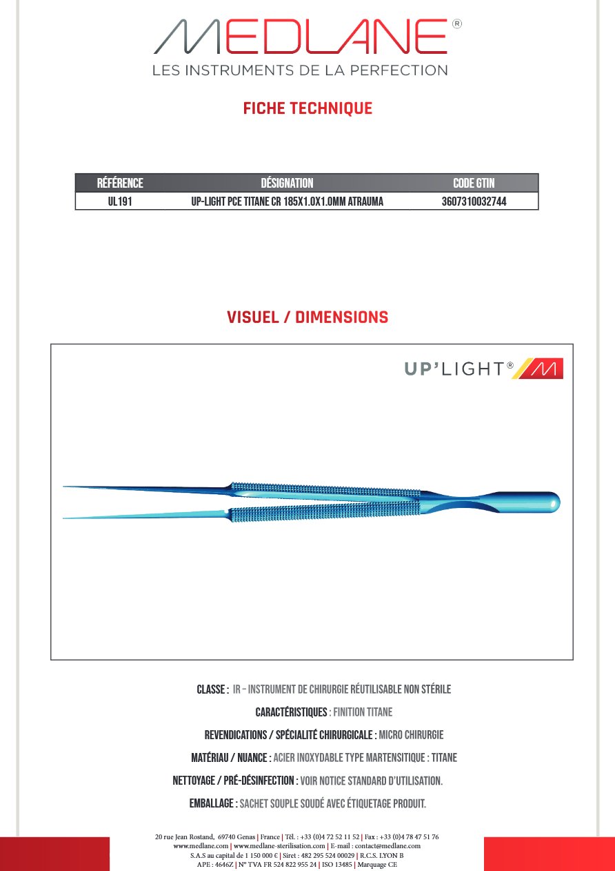 Up-light Pce Titane Cr 185X1.0X1.0MM Atrauma — REF UL191