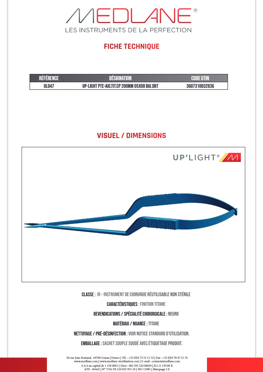Up-light Pte-aiguilletit.cp 200MM 05X08 Bai.droit — REF UL047