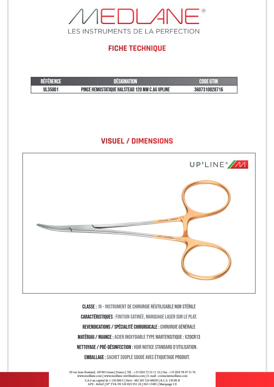 Pince Hémostatique Halstead 120 mm C.avec Griffes Upline — REF UL35001