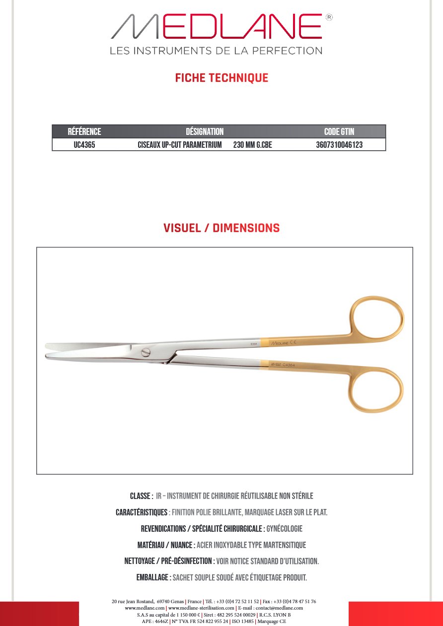 Ciseaux Up-cut Parametrium 230 mm G.courbe — REF UC4365P