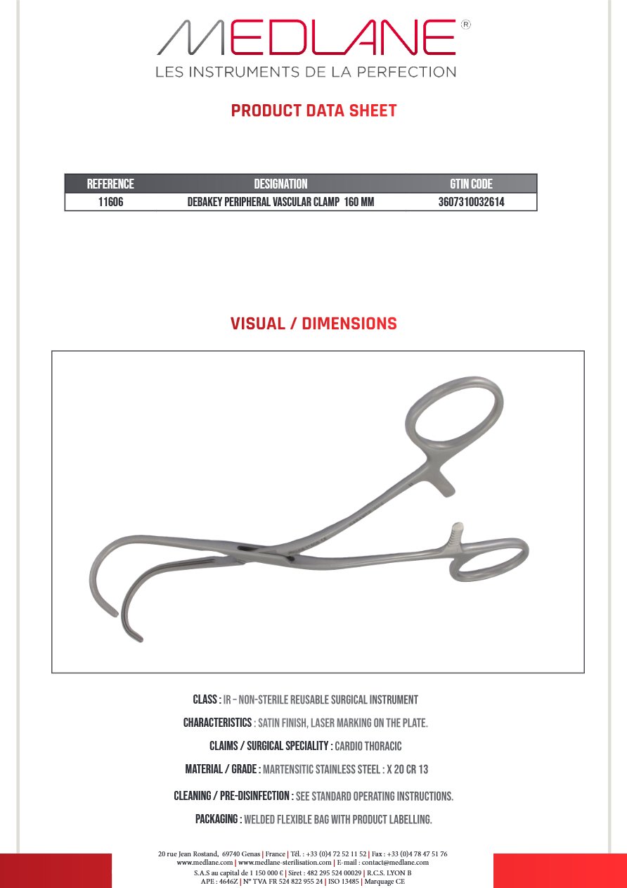 Clamp Vasculaire Peripherique Debakey 160 mm - REF 11606