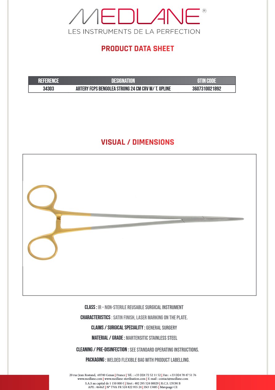 Pince Hémostatique Bengolea 240 mm Forte C.avec Griffes Upline — REF 34303P