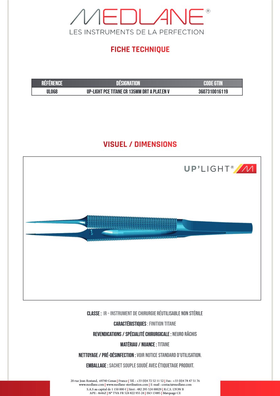 Up-light Pce Titane Cr 135MM Droit a Plat.en V — REF UL068