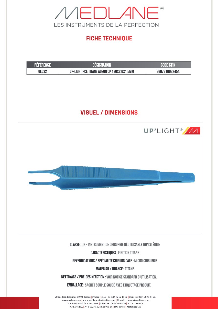 Up-light Pce Titane Adson Cp 130X2.0X1.5MM — REF UL032