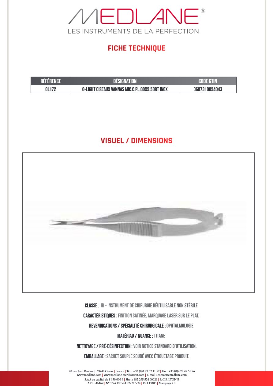 O-light Ciseaux Vannas Mic.c.pl.80x5.5drt Inox — REF OL172