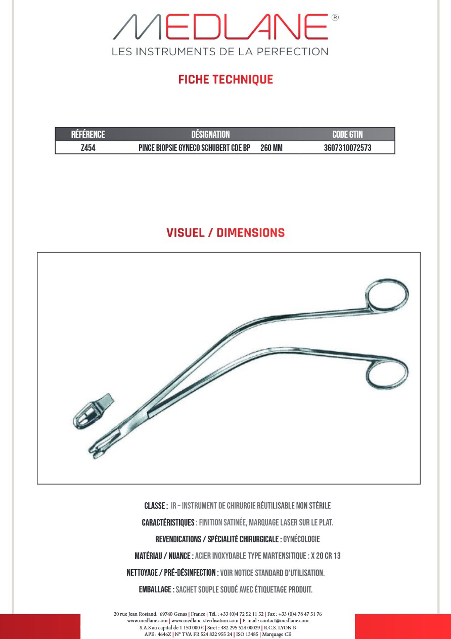 Pince Biopsie Gynécologique Schubert Cde Bp 260 mm - REF Z454