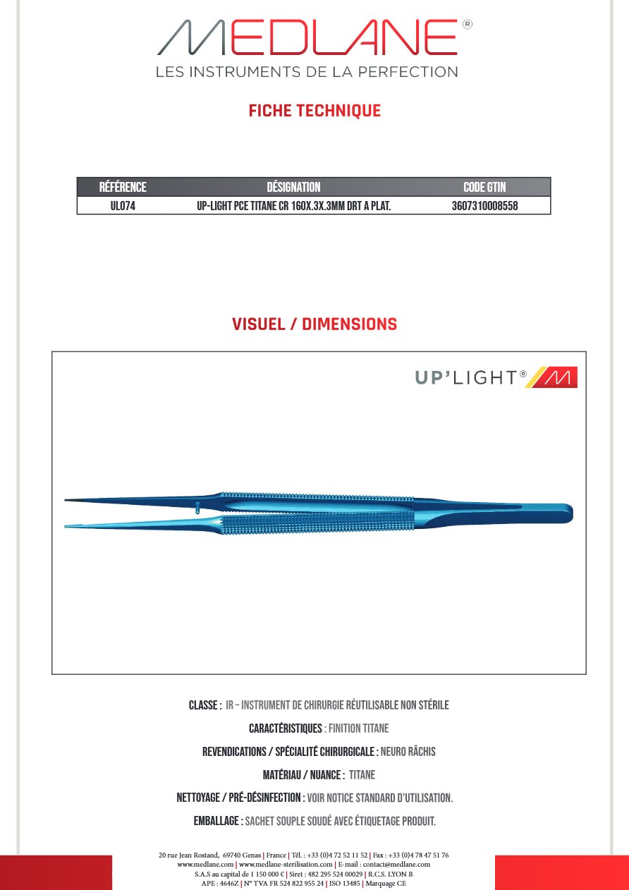 Up-light Pce Titane Cr 160X.3X.3MM Droit a Plat. — REF UL074