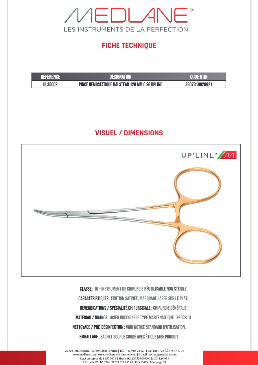 Pince Hémostatique Halstead 120 mm C.sans Griffes Upline — REF UL35002