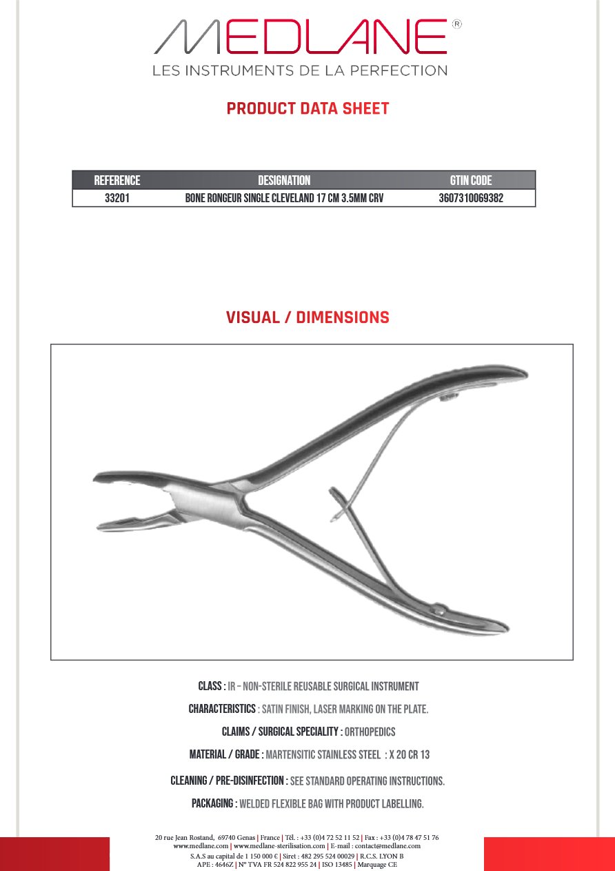 Pince Gouge Simple Cleveland 170 X 3.5 mm Courbe - REF 33201