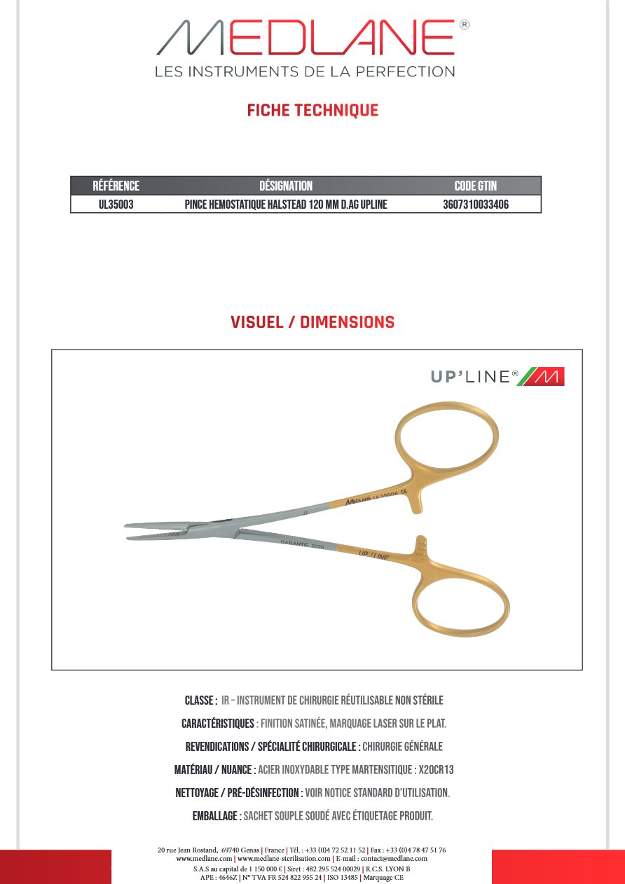 Pince Hémostatique Halstead 120 mm D.avec Griffes Upline — REF UL35003