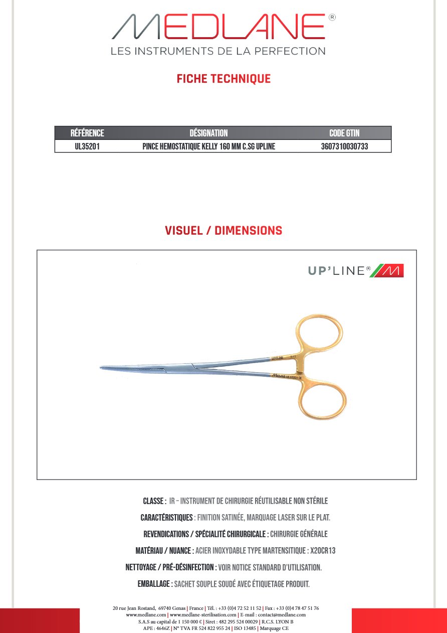 Pince Hémostatique Kelly 160 mm C.sans Griffes Upline — REF UL35201