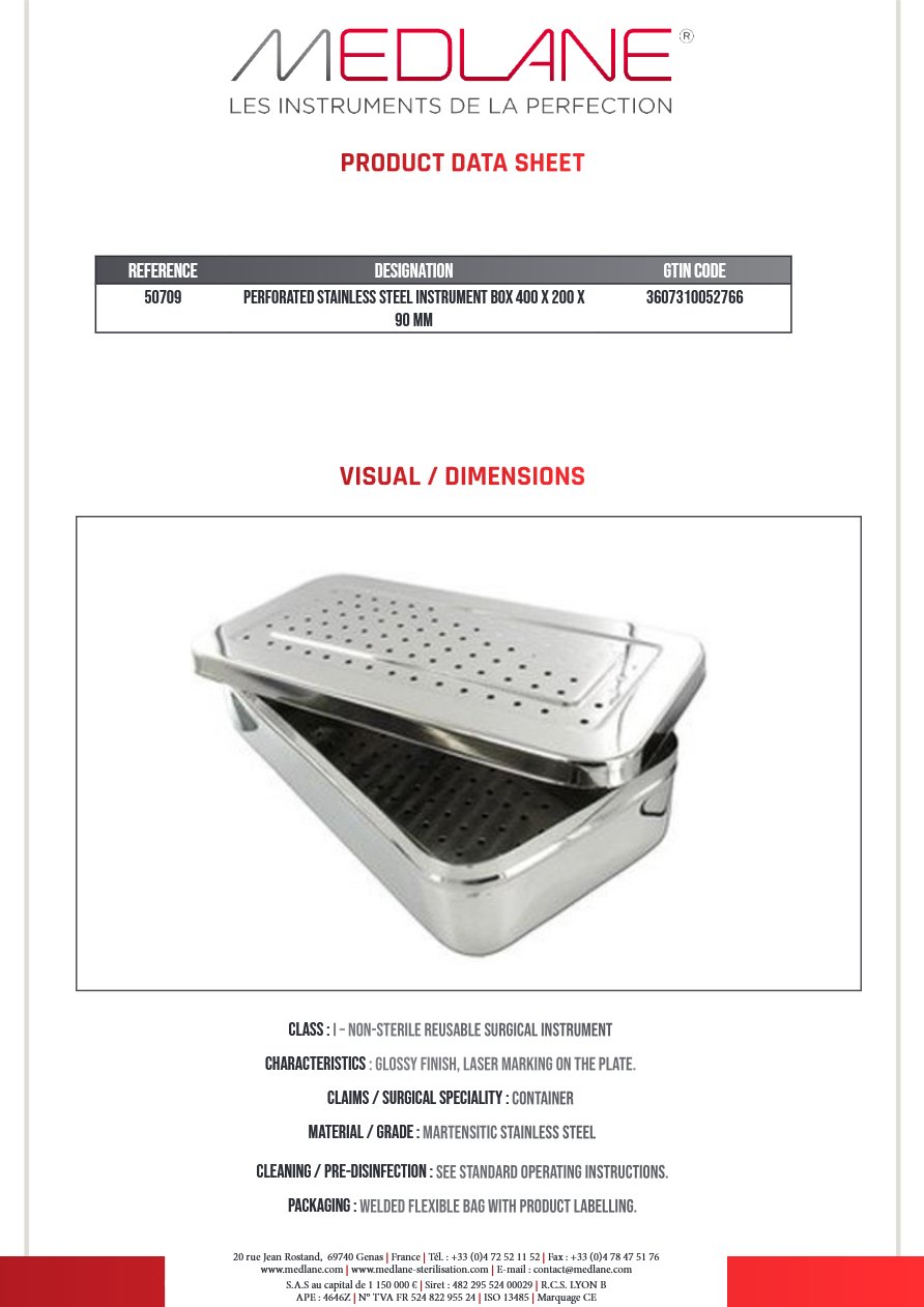 Boite a Instruments En Inox Perf. 400 X 200 X 90 mm