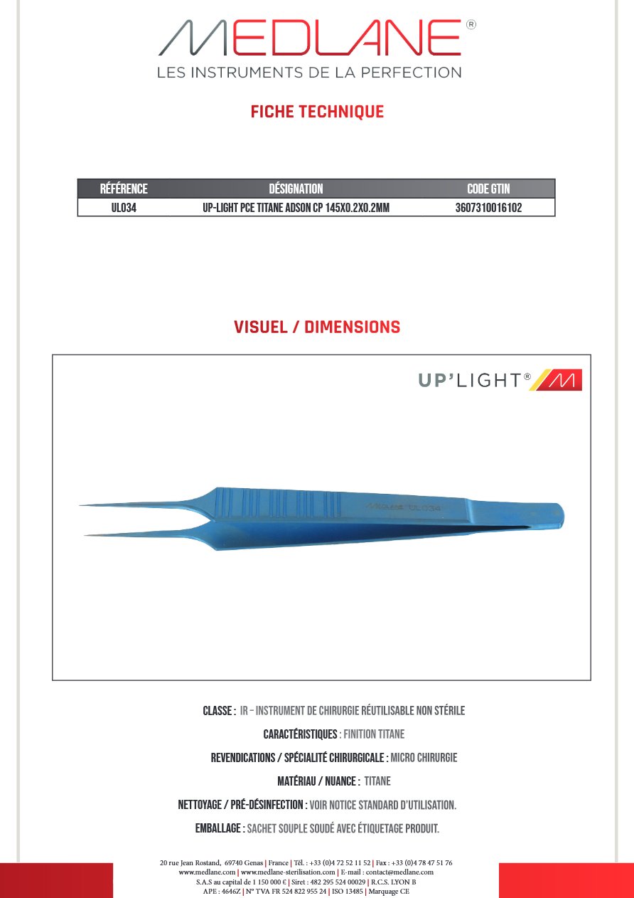 Up-light Pce Titane Adson Cp 145X0.2X0.2MM — REF UL034