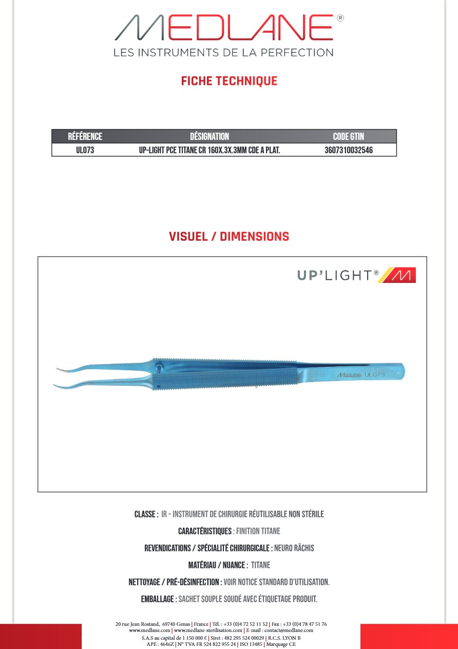 Up-light Pce Titane Cr 160X.3X.3MM Cde a Plat. — REF UL073