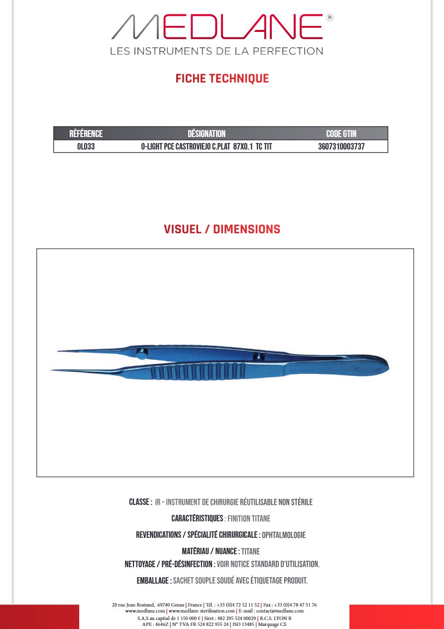 O-light Pce Castroviejo C.plat 87X0.1 Tc Tit — REF OL033
