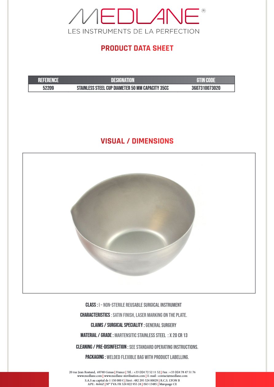 Cupule Inox Diamètre 50 mm Capacite 35CC