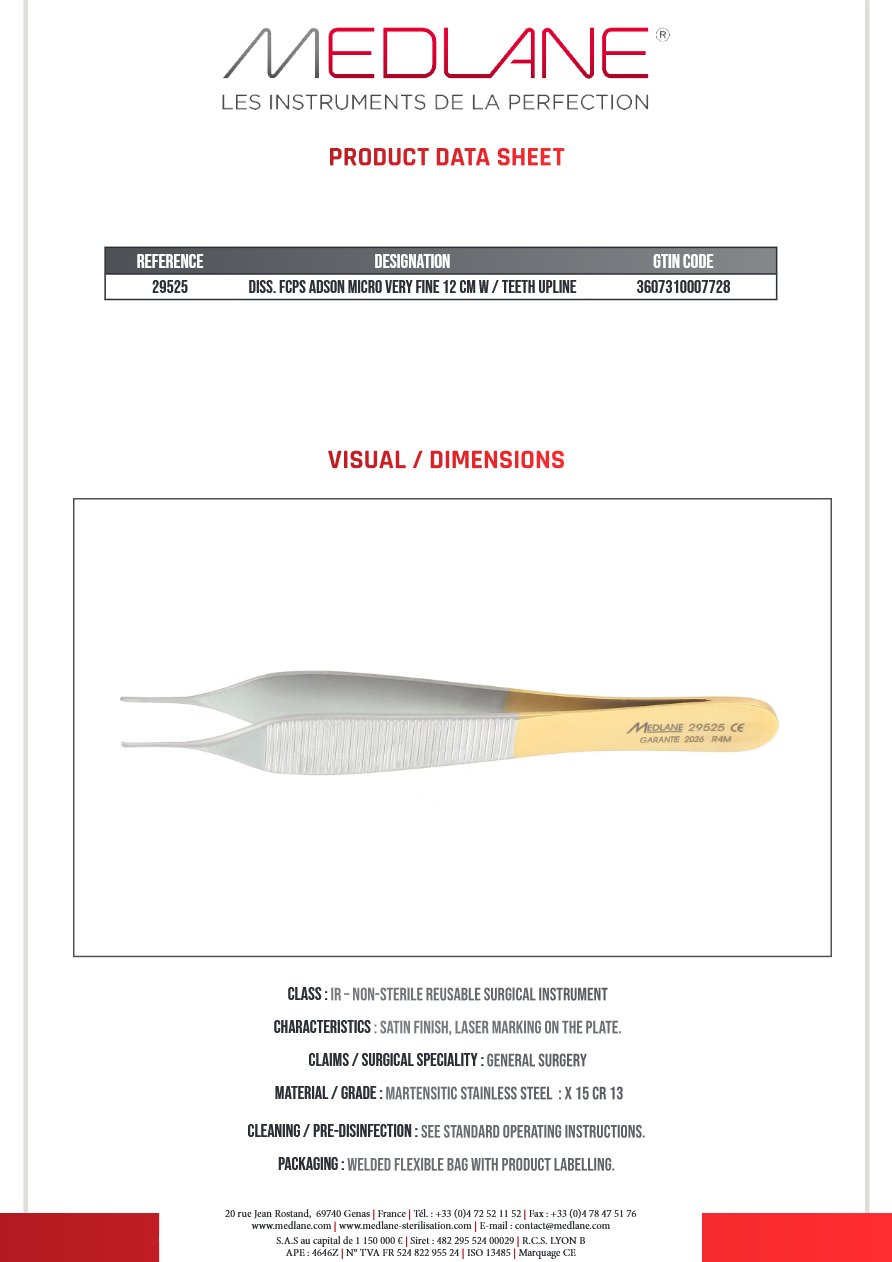 Pince Diss. Adson 120 mm a Gr. Micro Very Fine Upline — REF 29525
